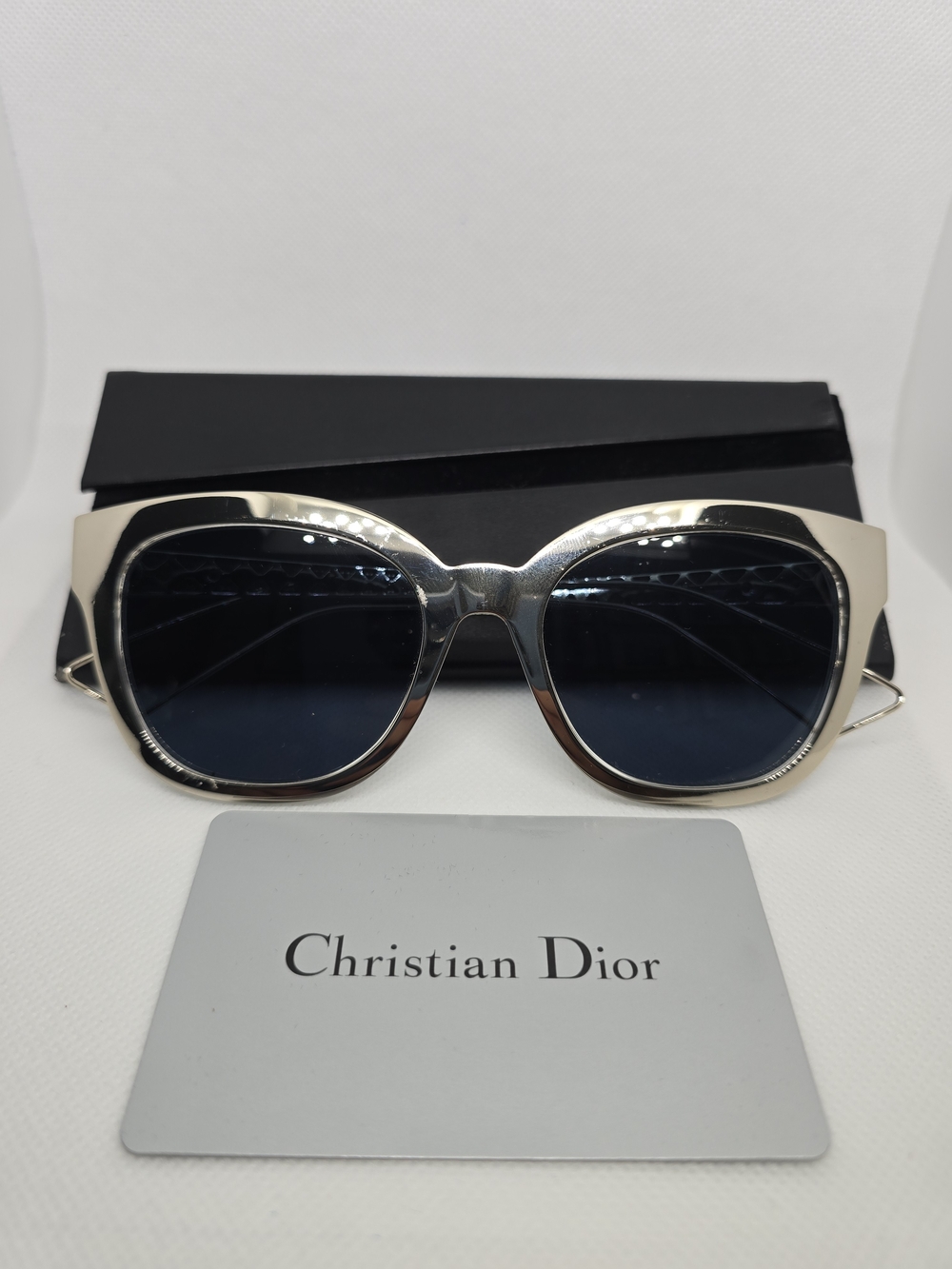 Dior Women's Silver Frame Sunglasses with Dark Blue Lenses